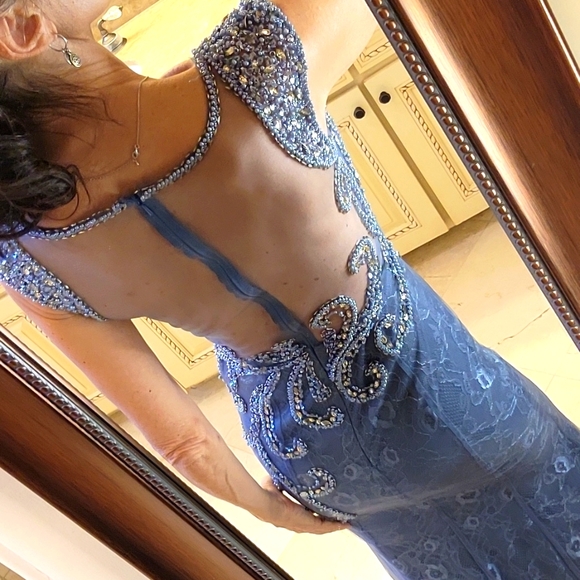 Lila Madison NY Blue/Gray Intricately Embellished Ballgown, XS - Picture 15 of 17